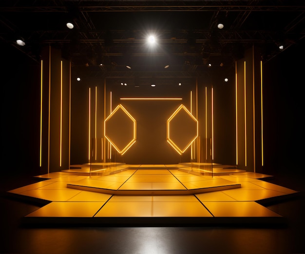 Yellow Stage With yellow Lights Background