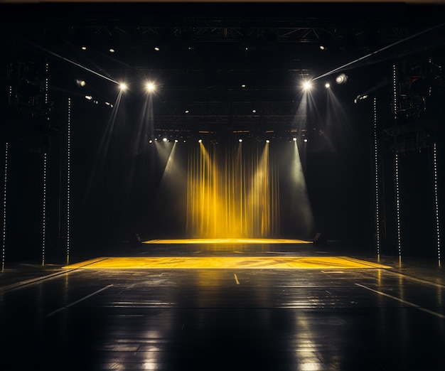 Yellow Stage With yellow Lights Background