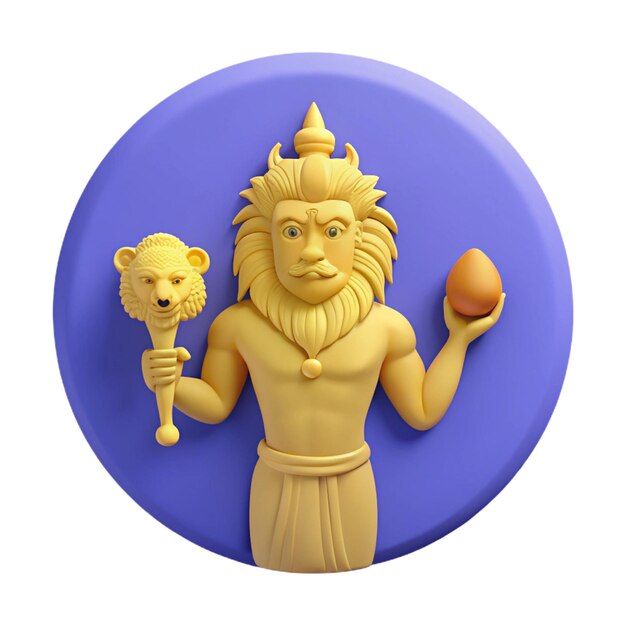 a yellow statue of a lion and a lion holding an egg