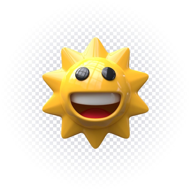 Yellow sun emoji icon 3d render isolated