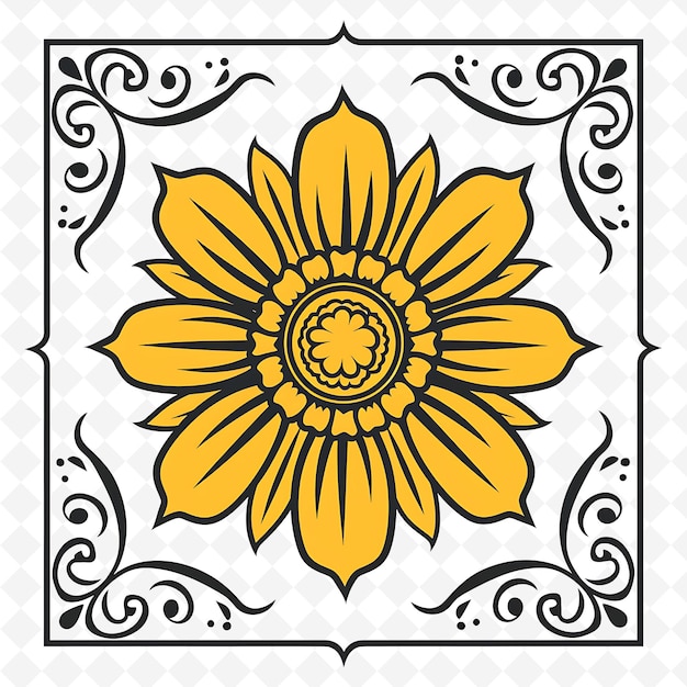 PSD a yellow sunflower with a black and white pattern