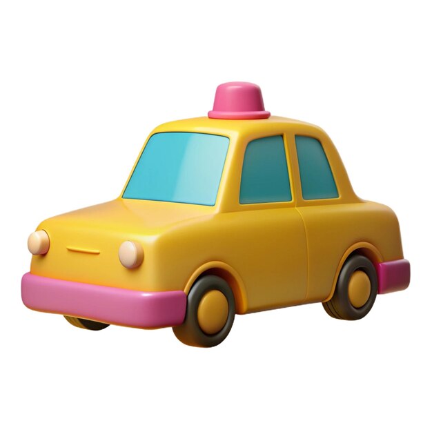 a yellow toy car with pink top and pink top