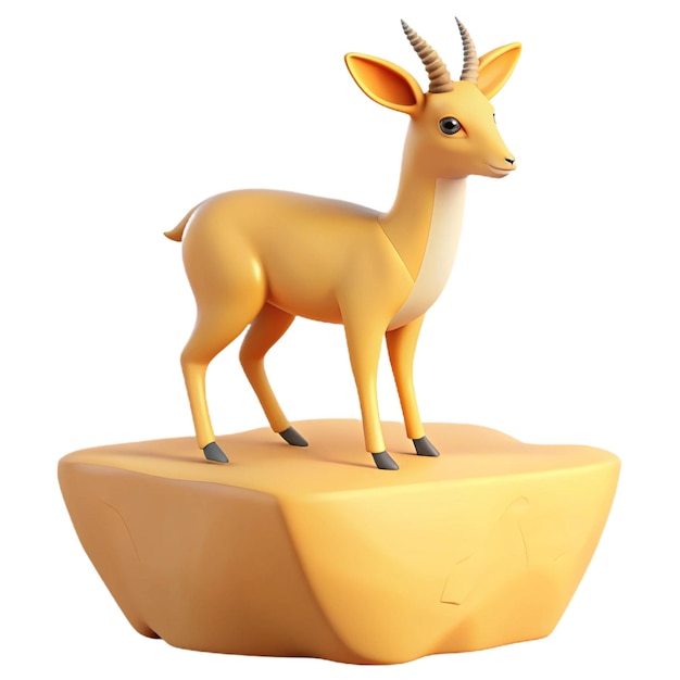 PSD a yellow toy deer is on a block of cheese