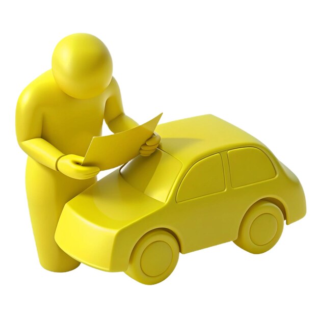 PSD a yellow toy man is holding a tablet that says quot the yellow car is on the side of the road quot