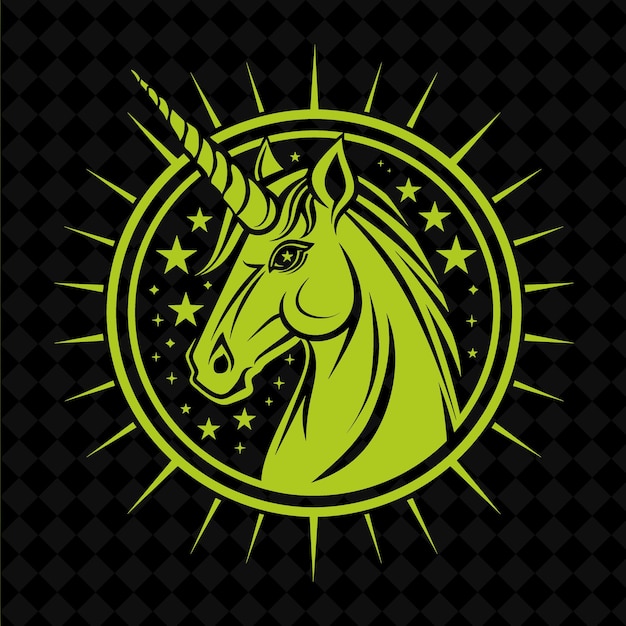 a yellow unicorn with stars and a green background