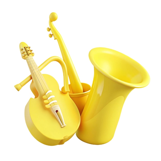 PSD a yellow vase with a handle and a guitar on it