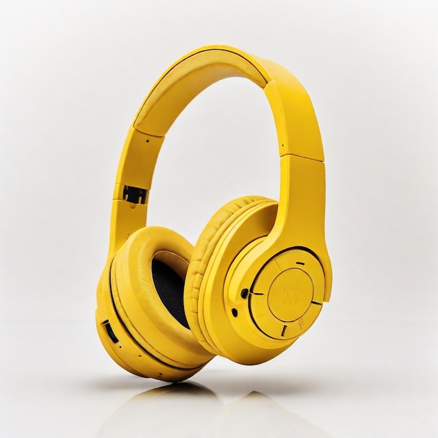 Yellow wireless headphone on white background