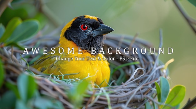 PSD yellowfronted canary in a nest