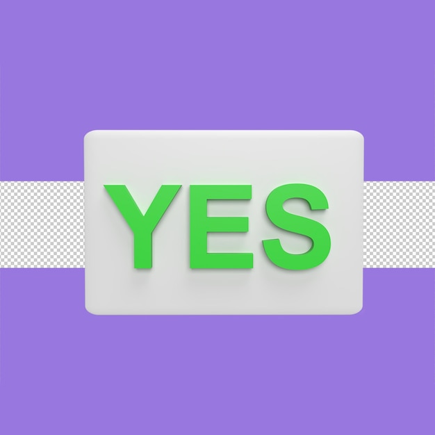 Yes button 3d icon model cartoon style concept render illustration