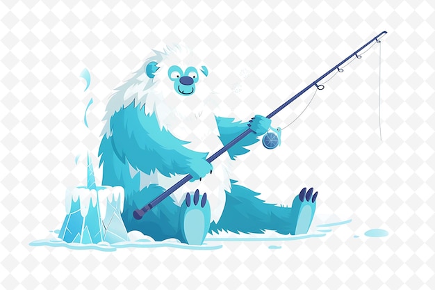 PSD yeti characters ice fishing design is frosty and chilly inco flat illustration festival theme art