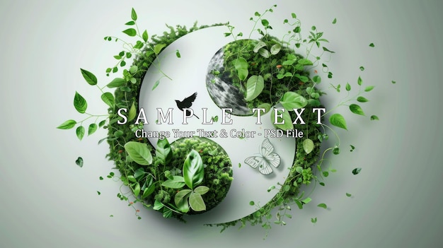 PSD yin yang symbol with green plants