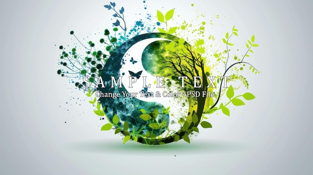 PSD yin yang symbol with nature elements