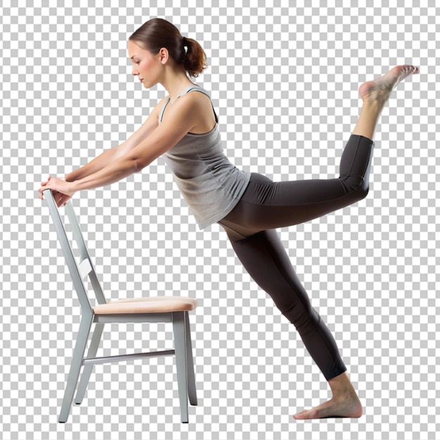 yoga exercises that can be done at home using a sitting chair on transparent background