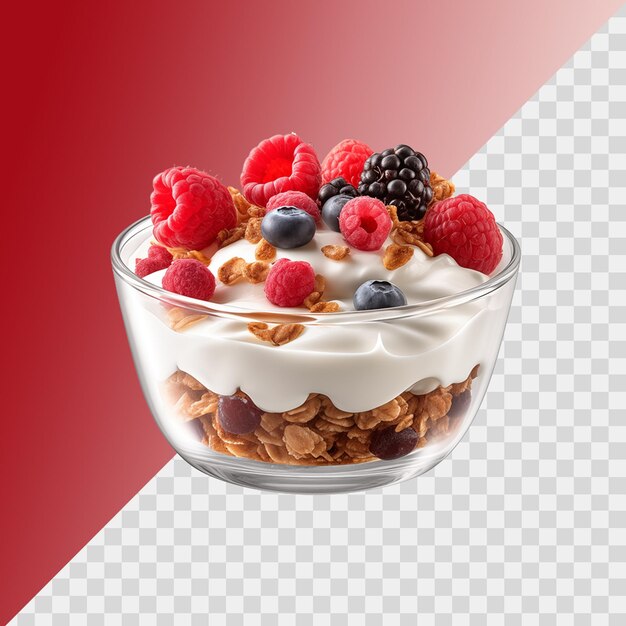 Yogurt with berries isolated on transparent background