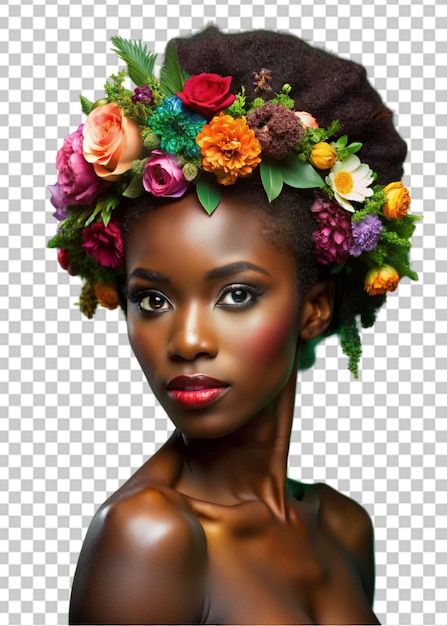 PSD young african american woman with flowers in hair