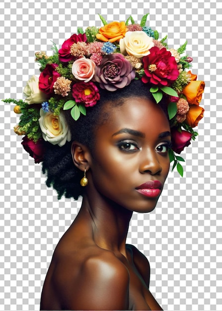 PSD young african american woman with flowers in hair