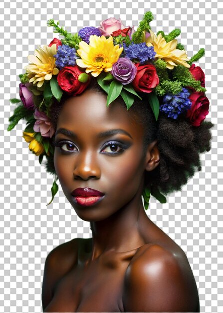 young African american woman with flowers in hair