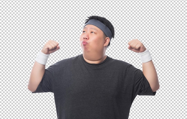 Young asian fat man is exercising Psd file