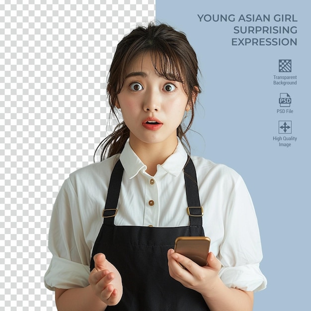 Young Asian girl surprising expression isolated on transparent background psd