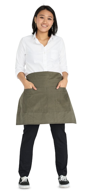 PSD young asian woman casual apron smiling