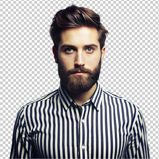 young bearded man with striped on transparent background