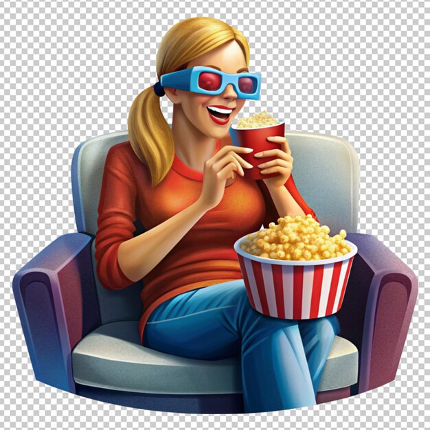 PSD young blonde woman over isolated holding a big bucket of popcorns