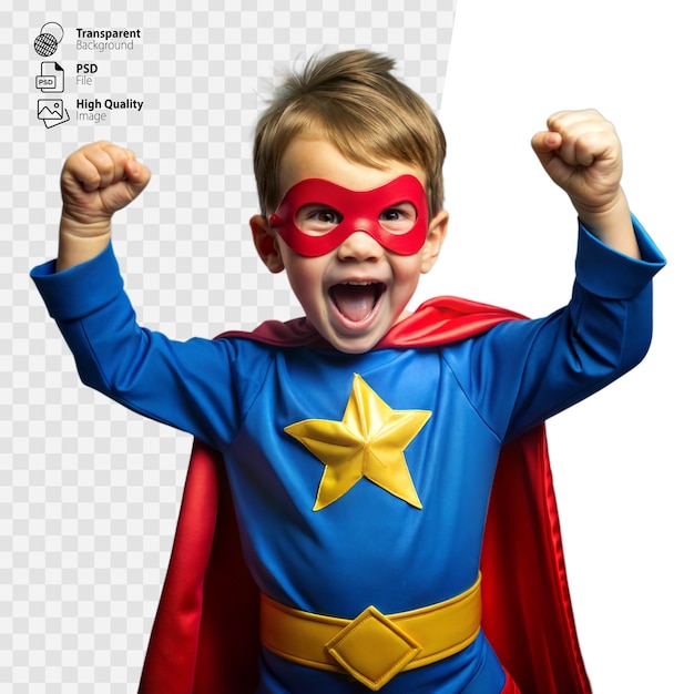 PSD young boy dressed as superhero celebrates