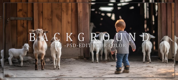 PSD young boy interacting with goats at a farm