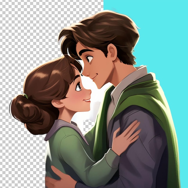 PSD young boy with kissing hairs and brown eyes kissing his girlfriend