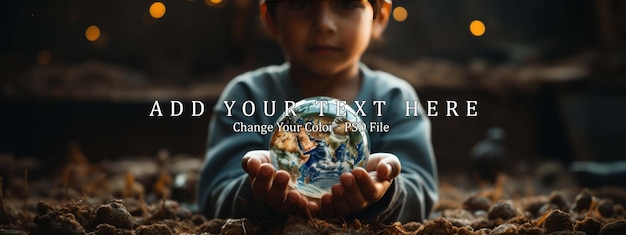 PSD young boys hand holding earth