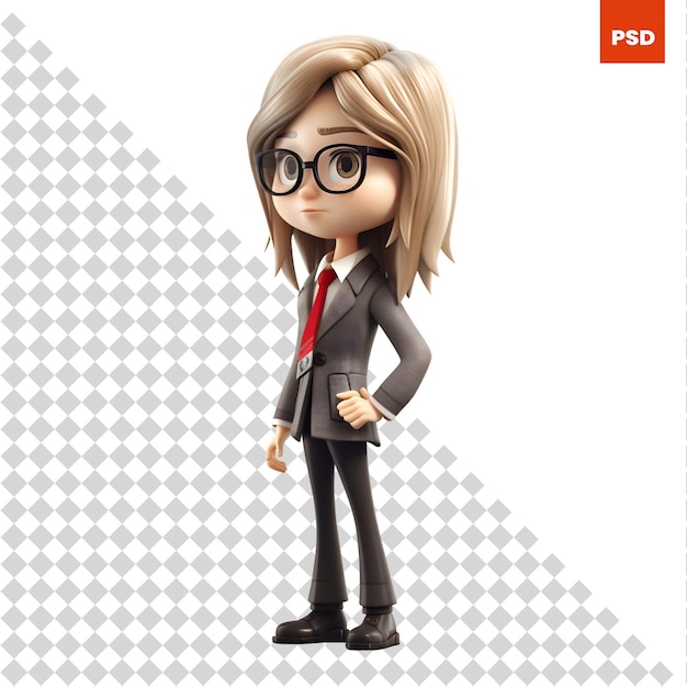 Young business woman with glasses and suit 3D rendering isolated on white background