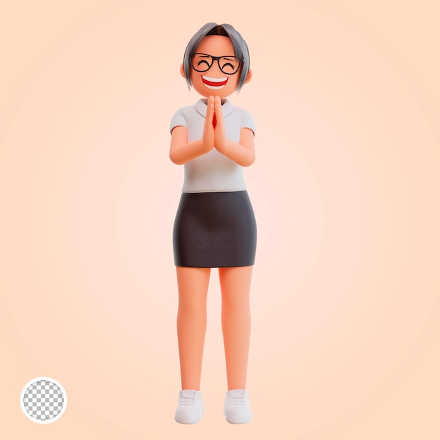 Young businesswoman greeting concept 3d cartoon illustration