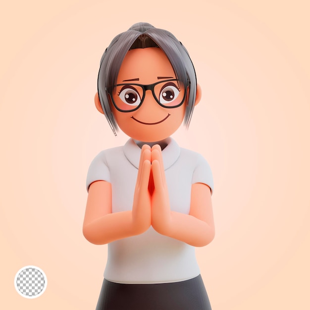 Young businesswoman greeting concept 3d cartoon illustration