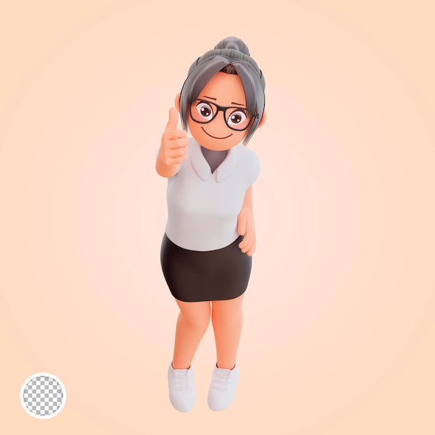 Young businesswoman pointing up 3d cartoon illustration