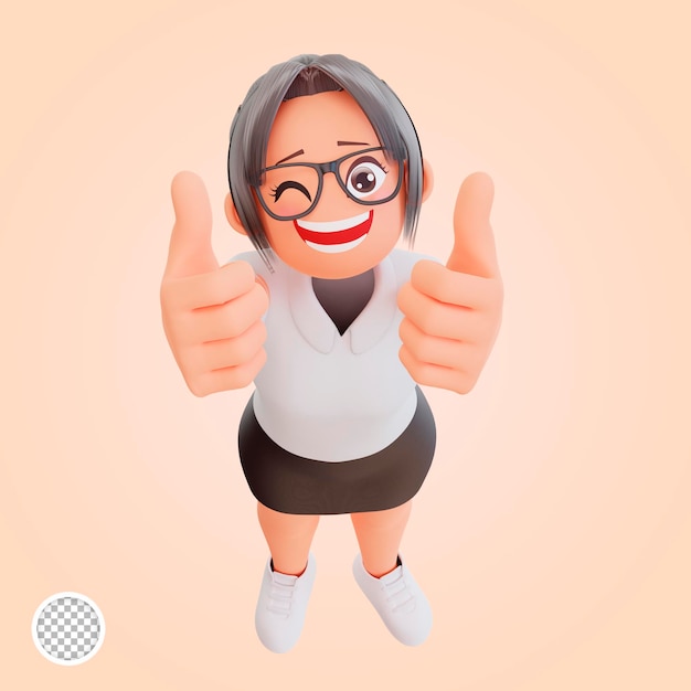 Young businesswoman pointing up 3d cartoon illustration