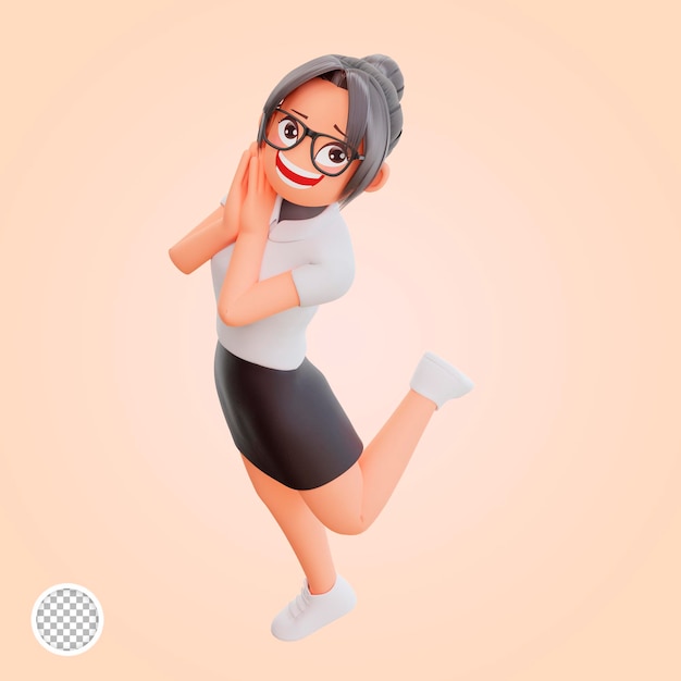 Young businesswoman smiling posing happy 3d cartoon illustration