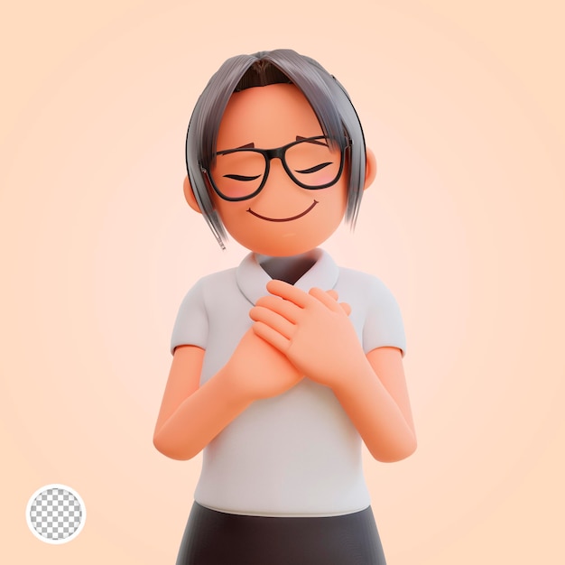 Young businesswoman smiling posing happy 3d cartoon illustration