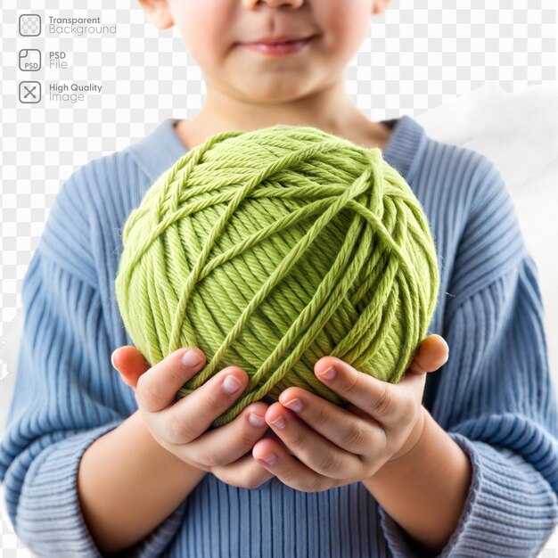 PSD a young child is holding a green ball in his hands