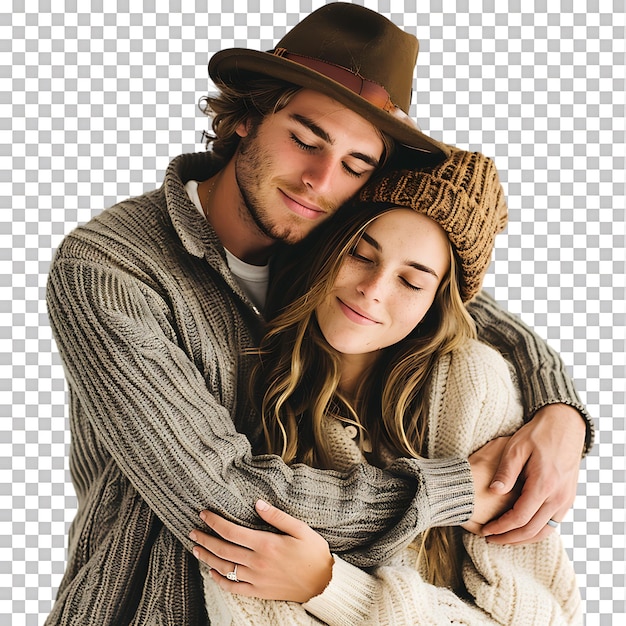 PSD young couple embracing isolated over transparent background ai generated