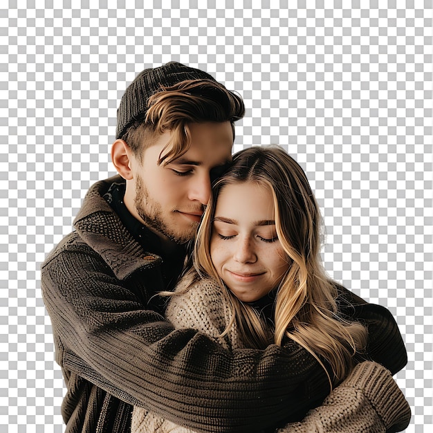 Young couple embracing isolated over transparent background Ai generated