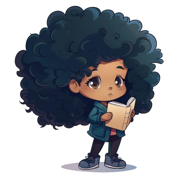 Young cute afro girl reading a book