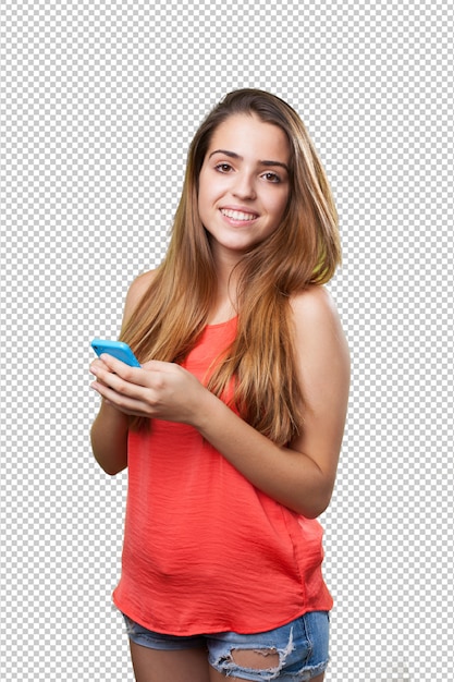 Young cute woman using her mobile