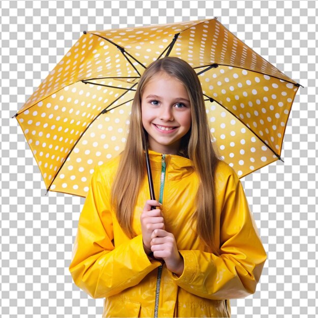 PSD young english woman with rainproof coat and umbrella isolated on white background with surprise facial expression