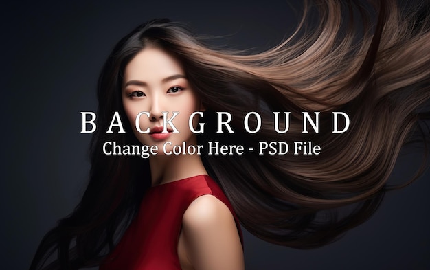 PSD young female asian woman shaking her beautiful hair in motion beauty long hair and advertising