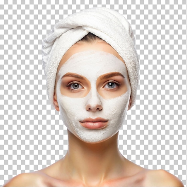 young female face with cosmetic mask beauty salon