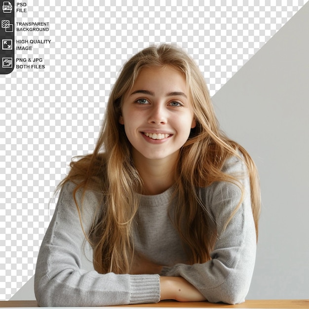 PSD a young female student in classroom with transparent background