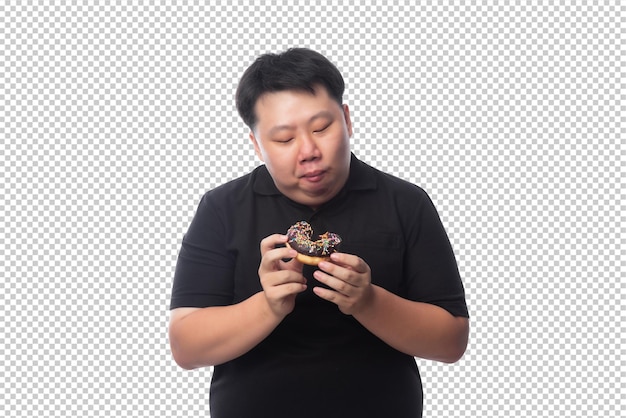 Young Funny Fat Asian man with donuts Psd file