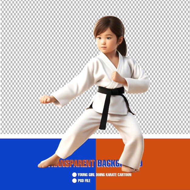 Young Girl Doing Karate Cartoon Character on Transparent Background