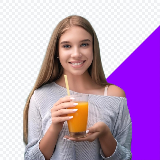 Young Girl Enjoying Fresh Juice with a Bright Smile