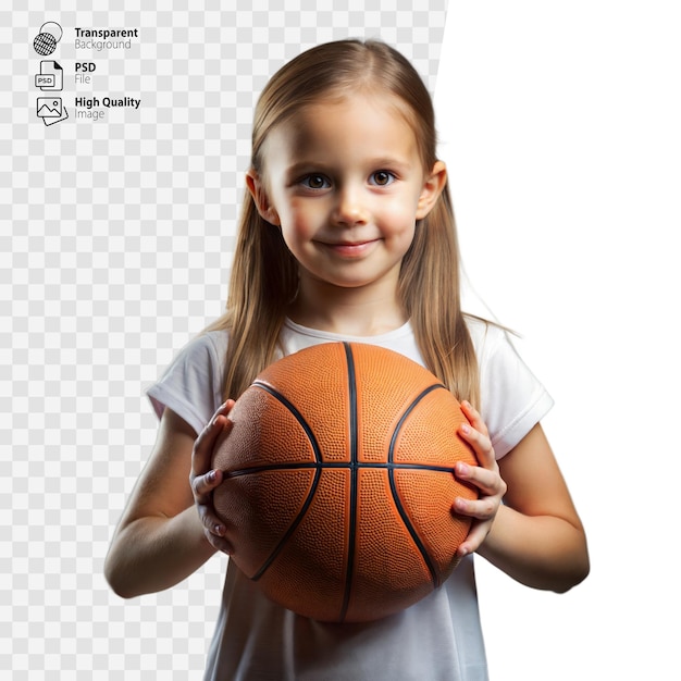 Young Girl Holding a Basketball With a Confident Smile on a Transparent Background